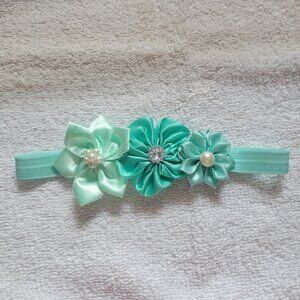 Handmade Baby Girls Headband Mint Green/Teal Size 0-3m 12"-14"D New